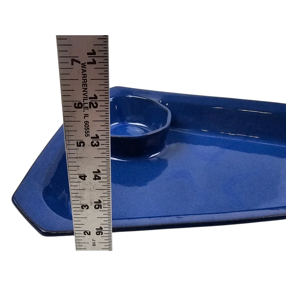 Studio Pottery Cobalt Blue Asymmetrical Chip and Dip Platter Artist Signed AG